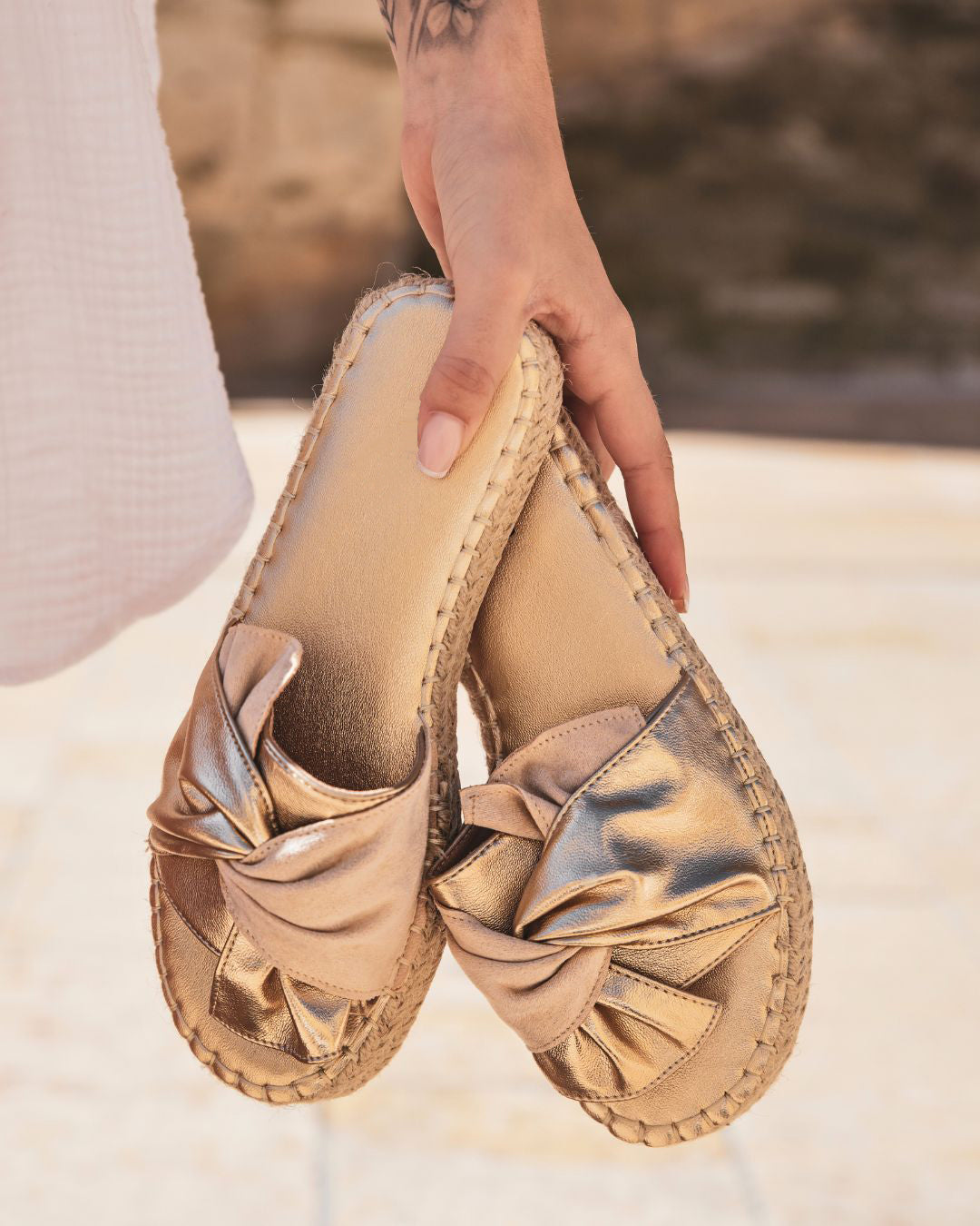 Sandale femme plateforme confort beige et doré - Pénélope