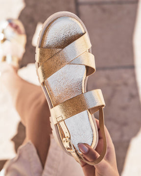 Sandale femme plateforme confort doré - Cécilia