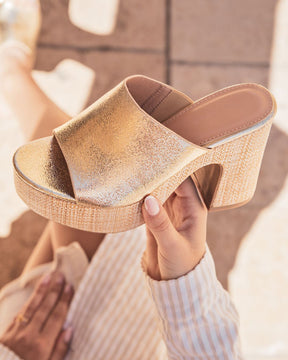 Sandale femme talon carré doré - Sienna