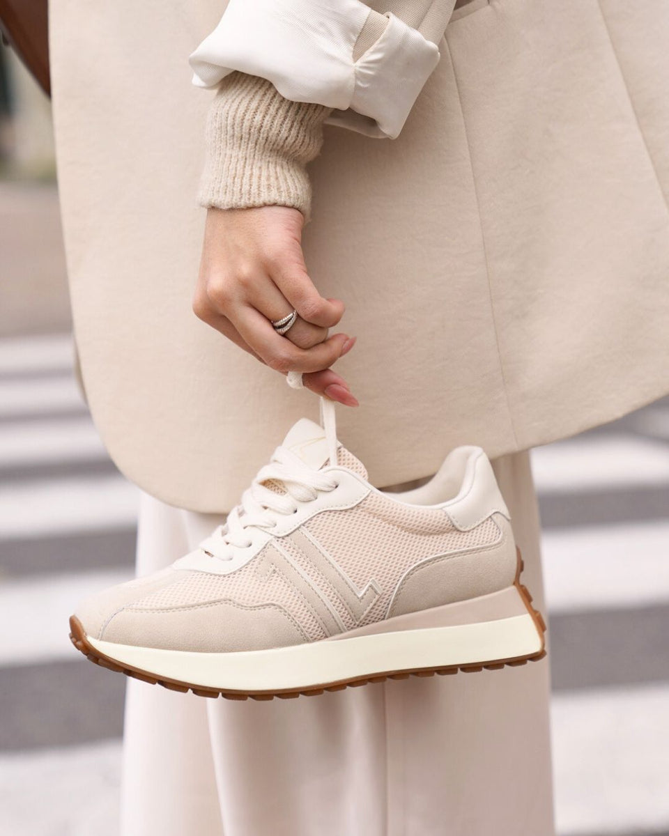 Basket femme beige a lacets CL77 BEIGE Casualmode.be