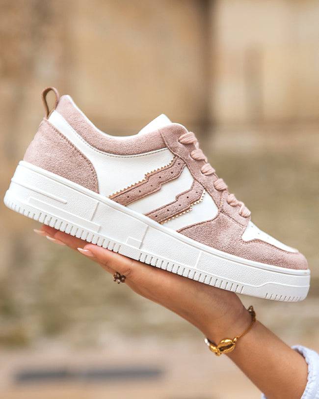 Basket femme blanche et rose à lacets - CL65 PINK - Casual Mode