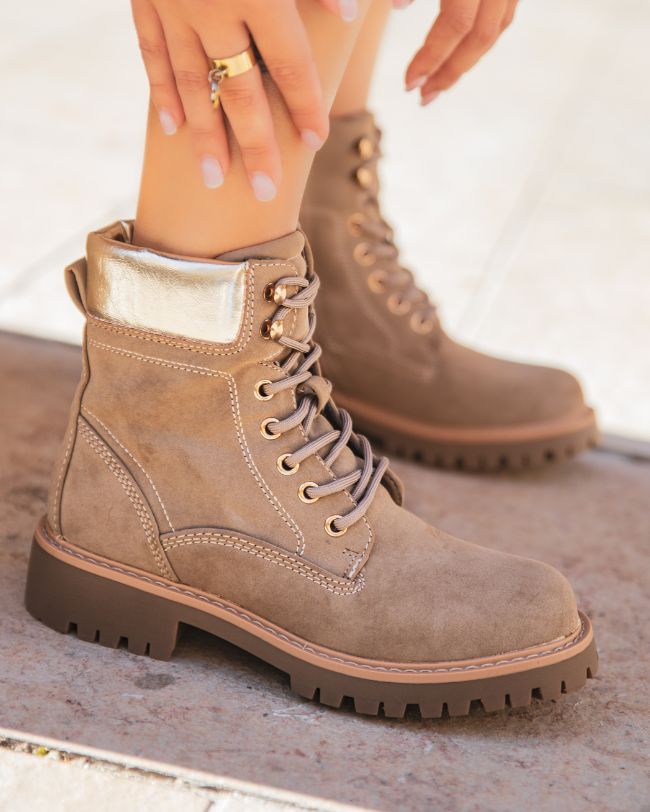 Bottines femme taupe rangers - Léonie - Casual Mode