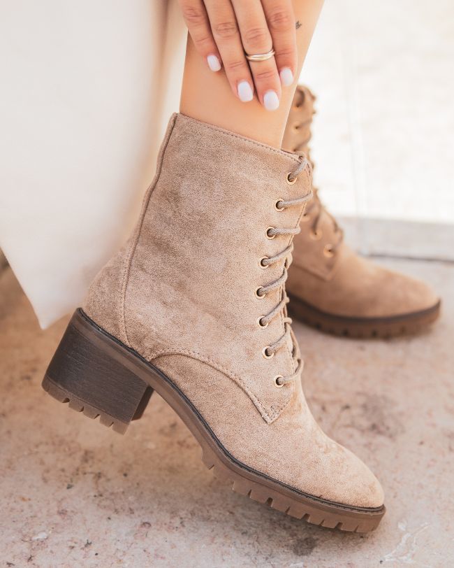 Bottines femme taupe rangers à lacets - Sixtine - Casual Mode