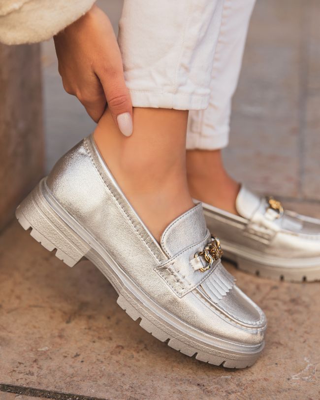 Mocassin femme gris argenté outlet