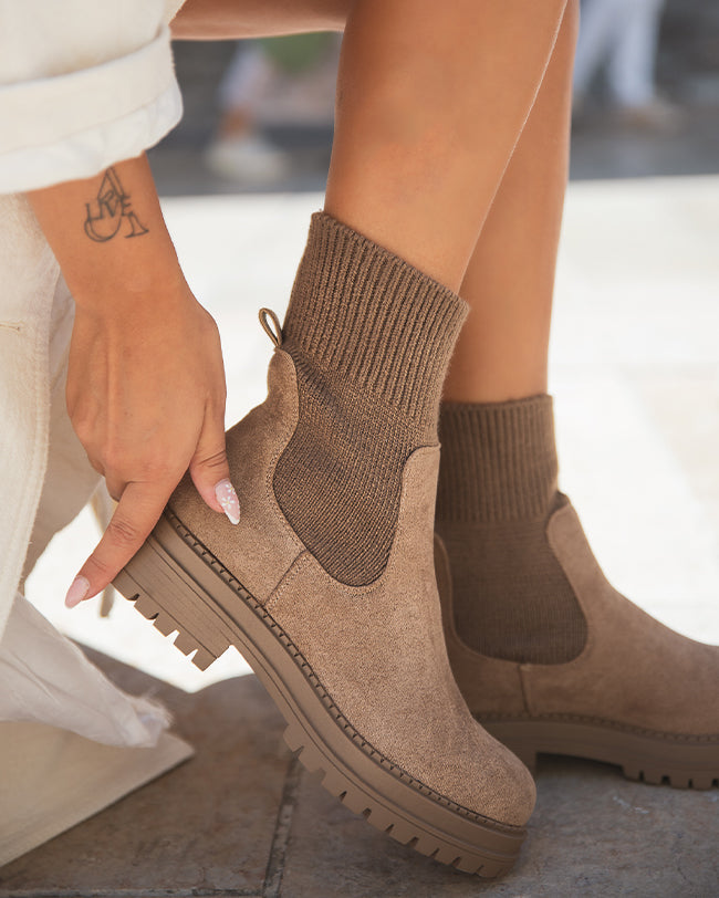 Bottines femme taupe chaussettes - Nora - Casual Mode