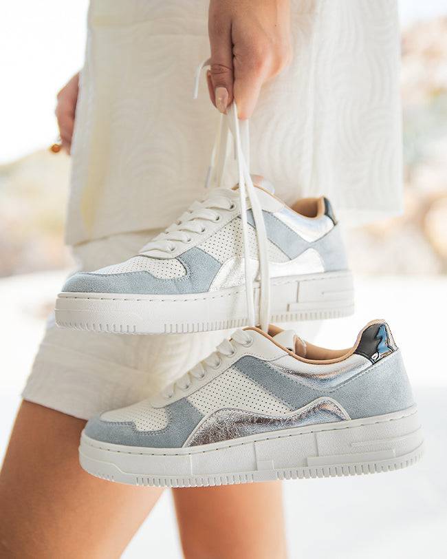 Basket femme blanche et bleue jeans Paula